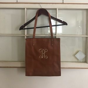 Monogrammed "R" tote style bag, faux leather